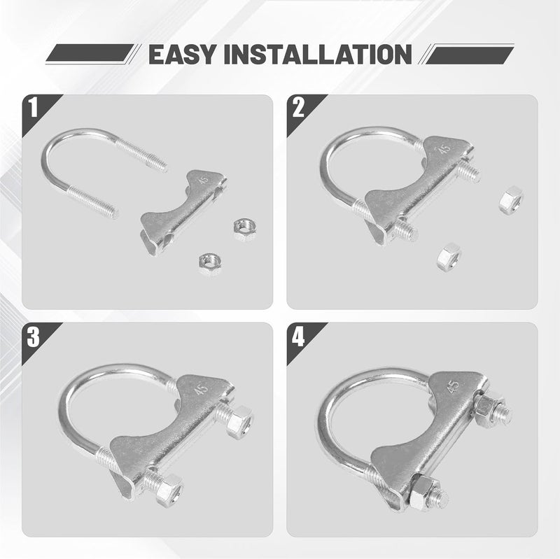 GESEXI 1.75" U-shaped Exhaust Pipe Clamp Mild Steel Muffler Exhaust Clamps with Anti-Rust Coat Pack of 2 - Image 4